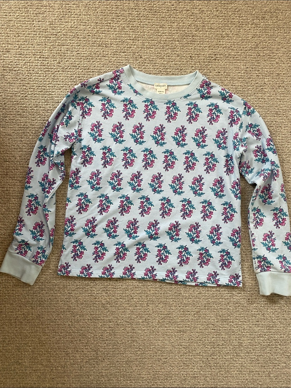 Crewcuts Light Blue Floral Long Sleeve Tee with Pink Accents